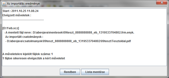 sikeres importálás